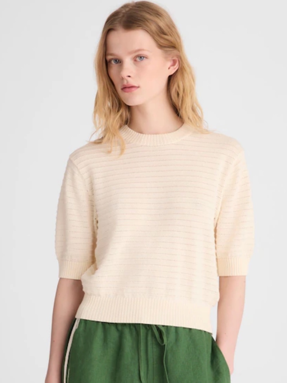 Madewell Textural-Stitch Crewneck Sweater in 100% Cotton ivory